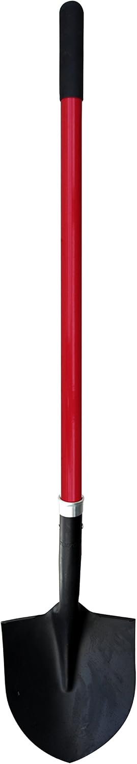 J202A Round Point Digging Shovel with Long 56 Inch Fiberglass Handle, Garden Spade for Digging Soil, Roots & Planting