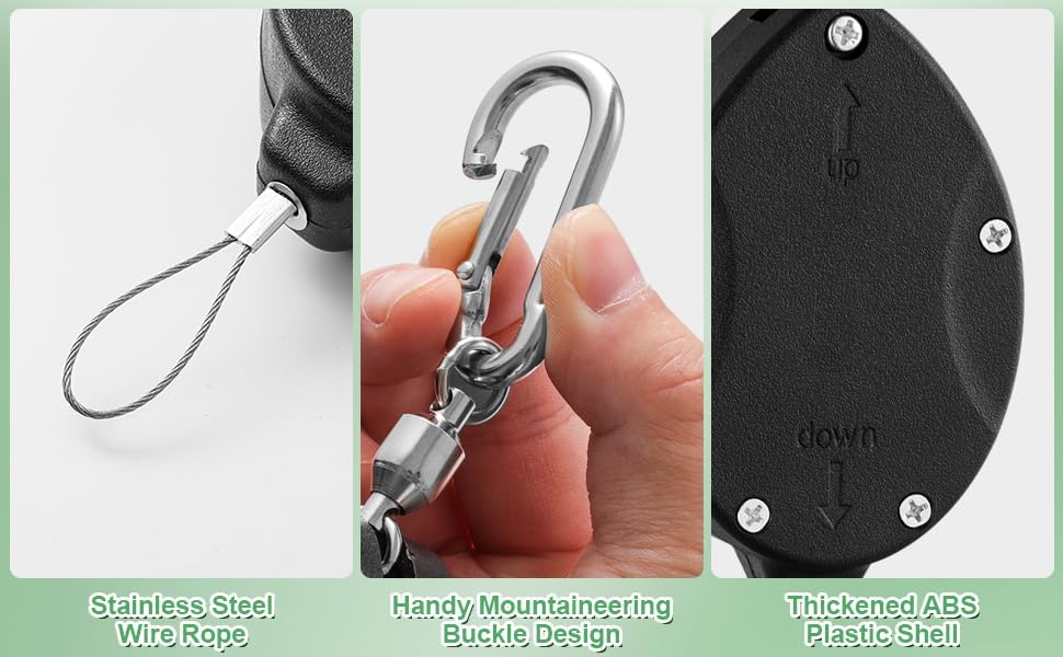 4 Pack Heavy Duty Plant Pulley, Retractable Plant Hanger with Steel Rope | 63" Stainless Steel Rope, Quick Lock