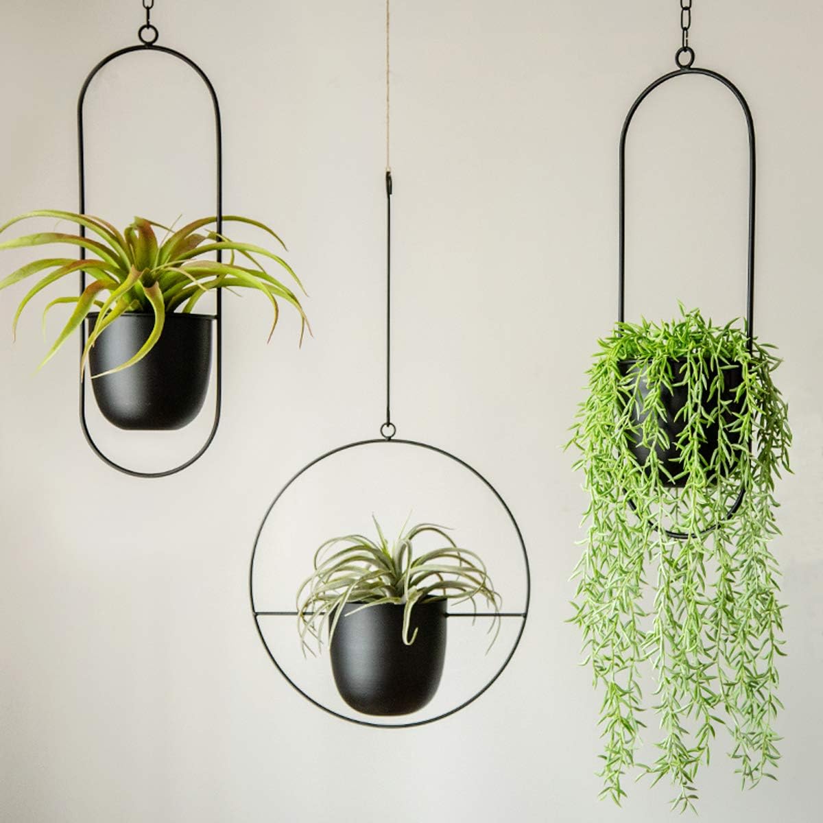 RISEON Boho Black Metal Plant Hanger,Metal Wall and Ceiling Hanging Planter, Modern Planter, Mid Century Flower Pot