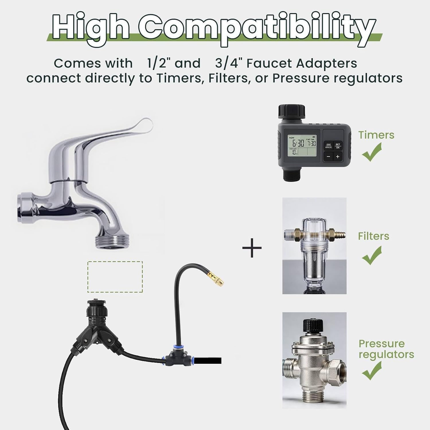 200Ft Drip Irrigation System,1/4" 360°Bendable Fast-Lock Tubing with40pcs Adjustable Misting Copper Nozzles, Automatic