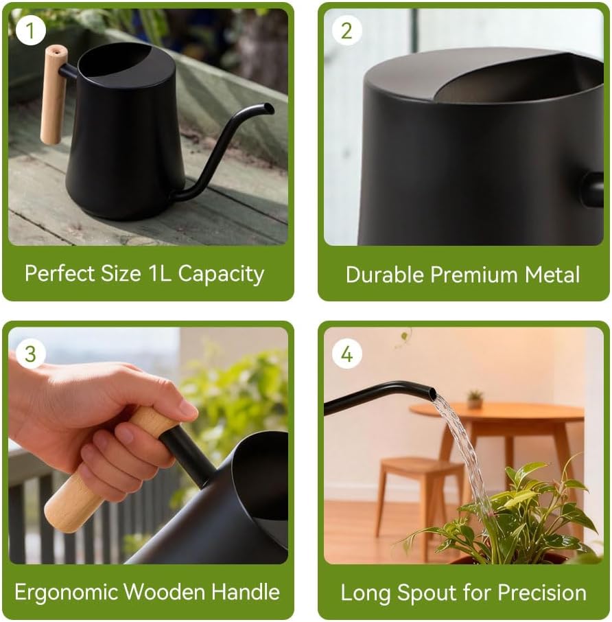 Small Watering Can Indoor Plants Metal Watering Cans 1L/34oz (White)