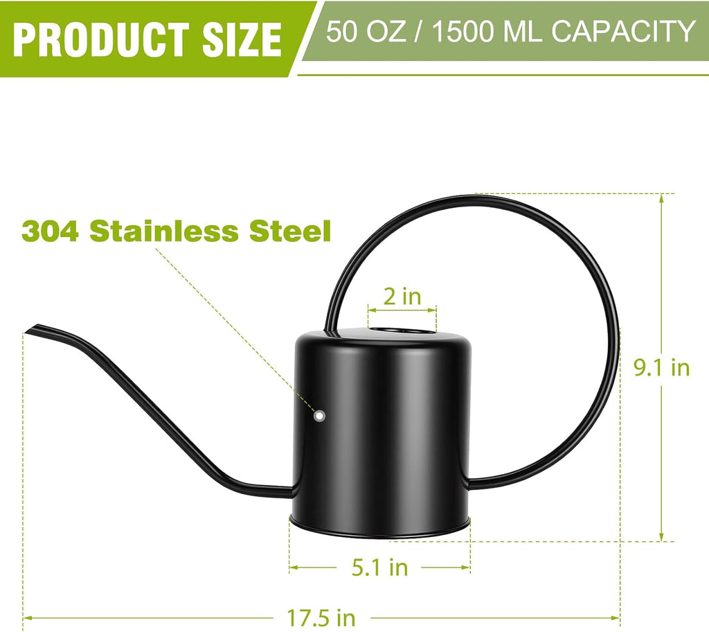 Plant Watering Can, 50 oz / 1500 ml Stainless Steel Metal - Modern Decorative with Long Spout for Indoor Potted Plants