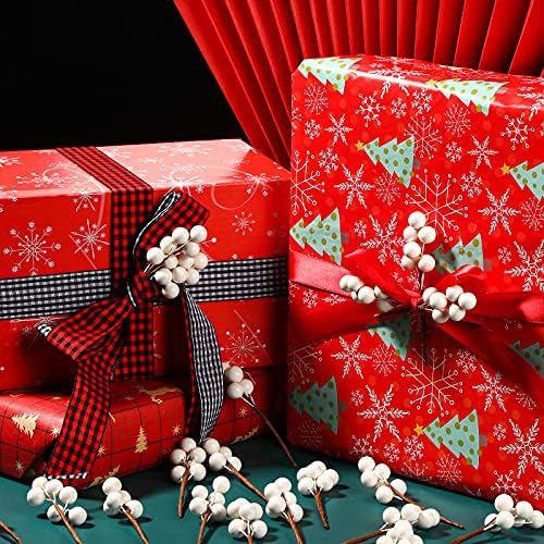 Tatuo 360 Pcs White Glossy Artificial Holly Berries Christmas Fake Stems
