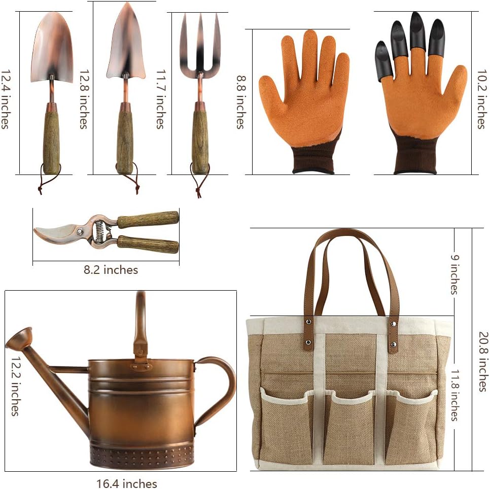 1 Gallon Galvanized Steel Watering Can with 3 Pcs of Garden Tools, 1 Pc of Pruning Shear, 1 Pair of Gardening Gloves，1