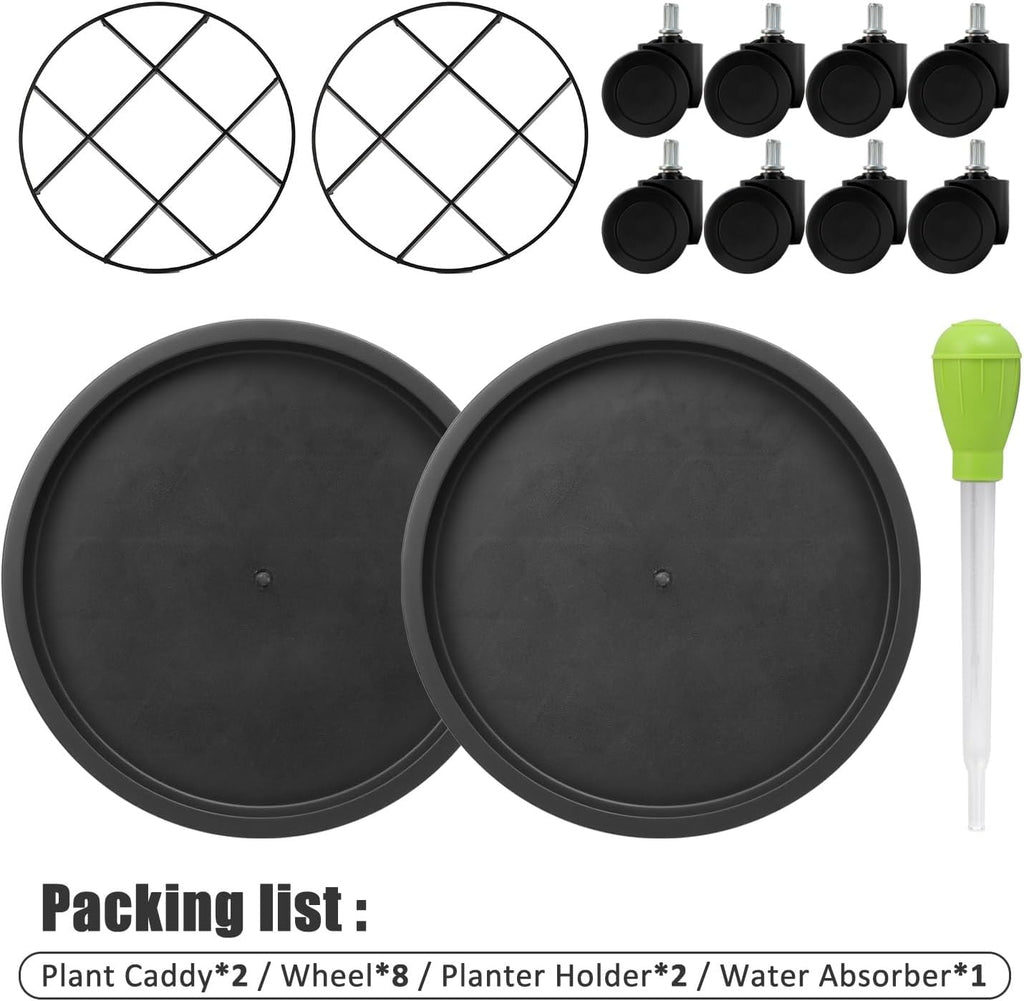2Pack 12.4'' Plant Caddy with Wheels, Plant Stand Dolly for Heavy Planter,Wheeled Planter Saucer Tray,Rolling plant
