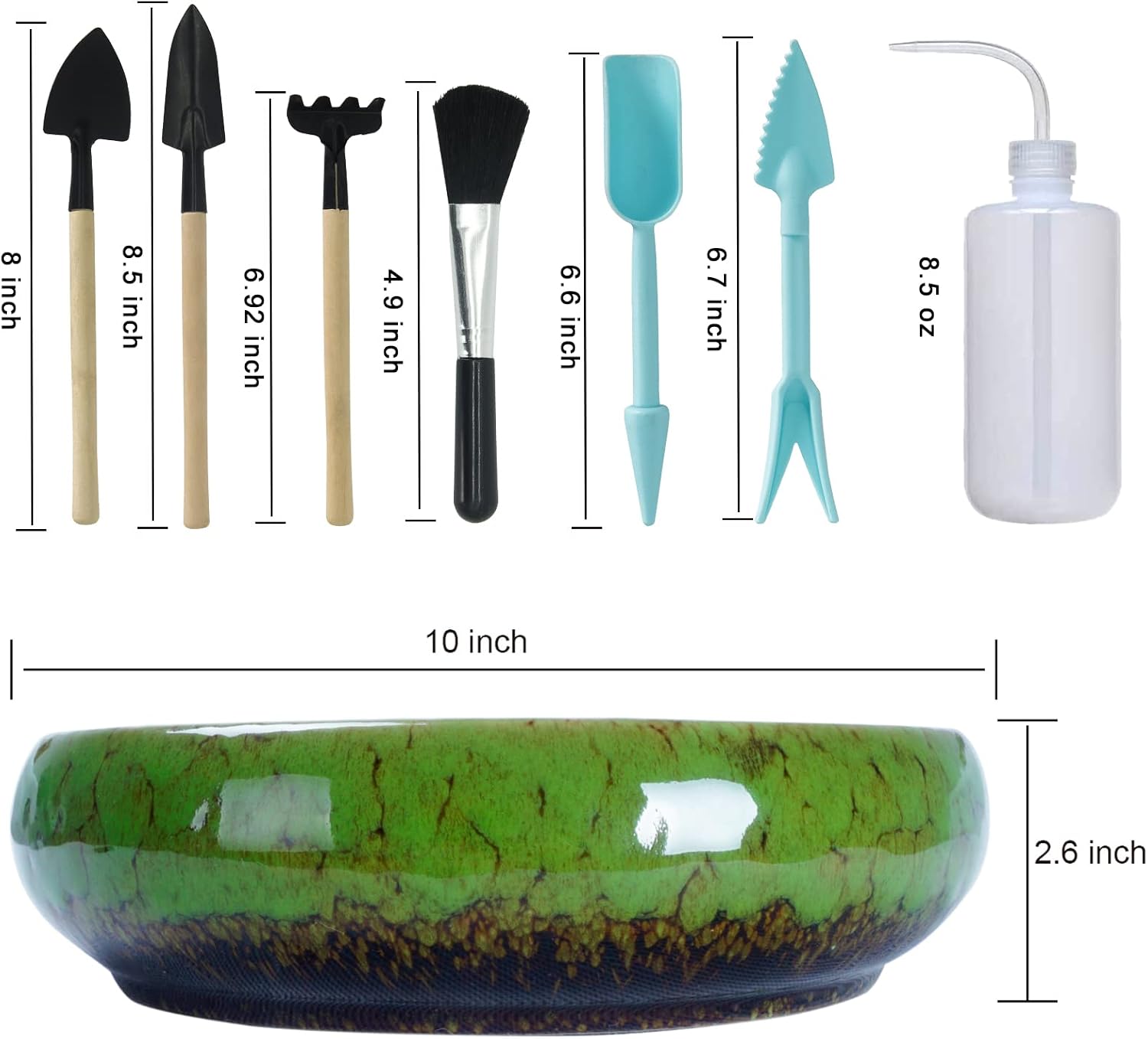 ARTKETTY Large Succulent Pots with Drainage 10 inch Succulent Planters with Planting Tools Set & 2.2lb Mix Pebbles
