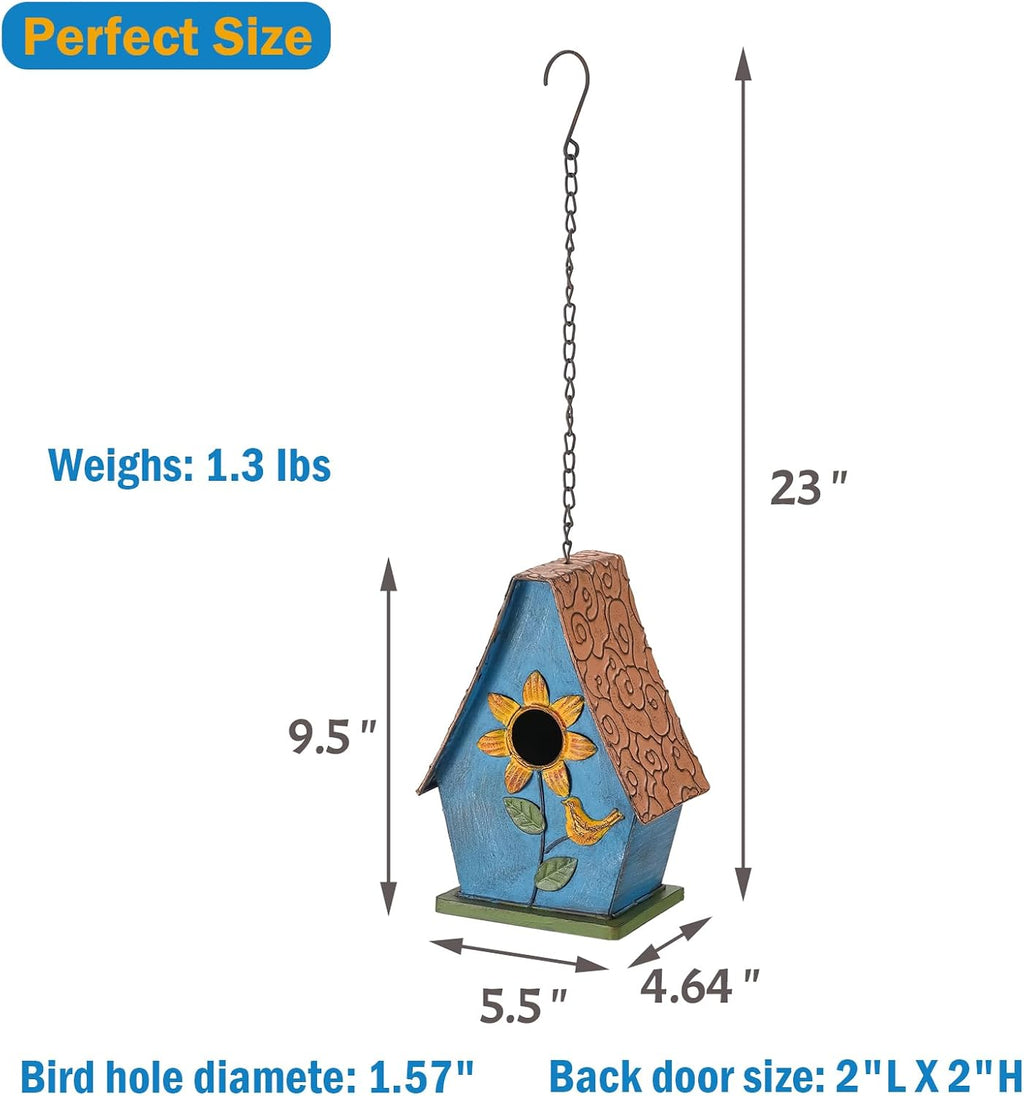 Metal Bird Houses for Outside Hanging, Decorative Sunflower Birdhouses for Outside, Rustic Weatherproof Hanging Bird