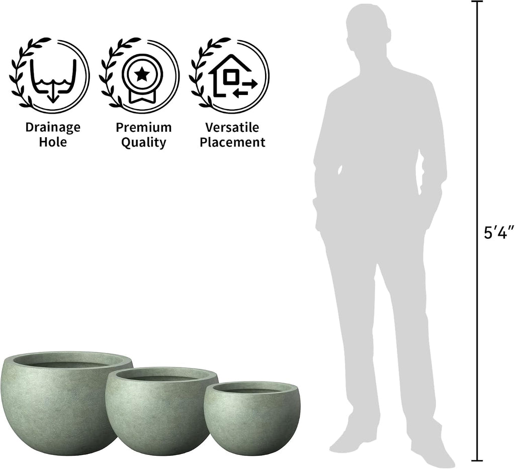 Kante Accent Round Bowl Mint Green Concrete Planter 15.7" Dia, Outdoor | Rubber Plug for Indoor, Drainage for Garden