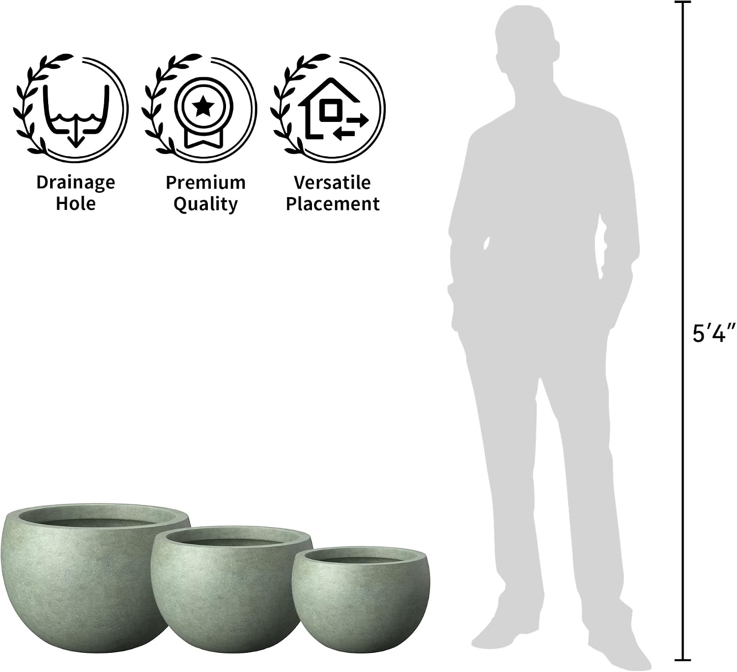 Kante Accent Round Bowl Mint Green Concrete Planter 15.7" Dia, Outdoor | Rubber Plug for Indoor, Drainage for Garden
