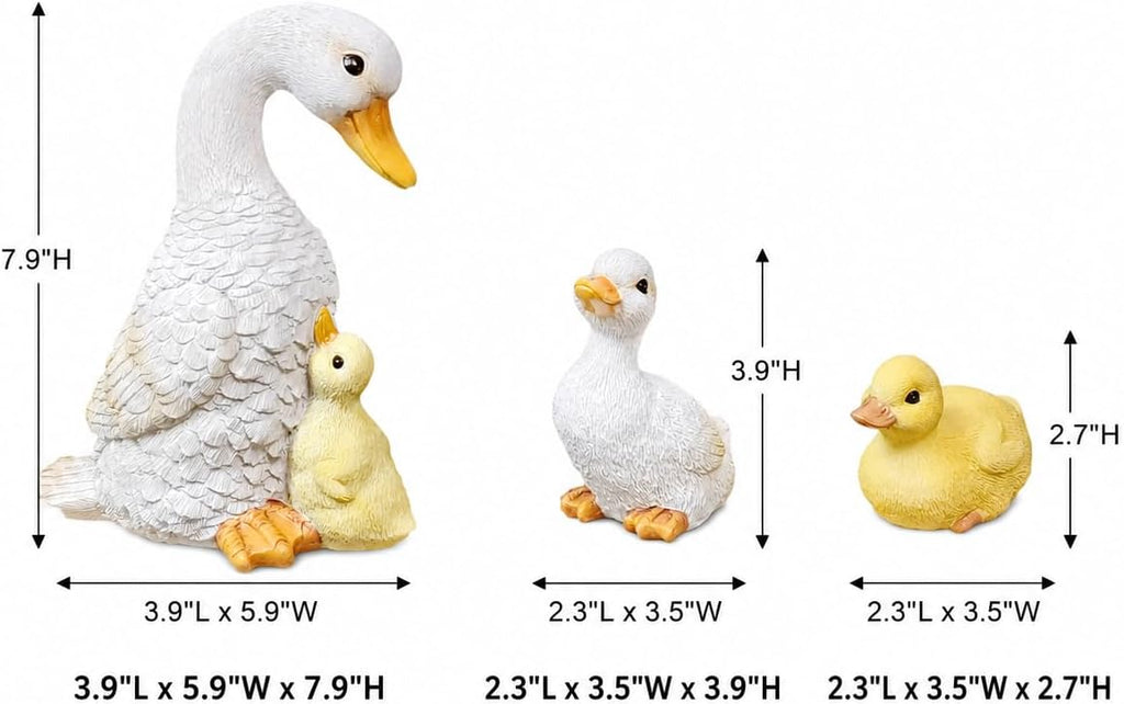 BYVBLETZ Duck Garden Statues Set of 3, Resin Mother Duck with Baby Ducklings Indoor Outdoor Decor, 7.9" Yard Art Patio