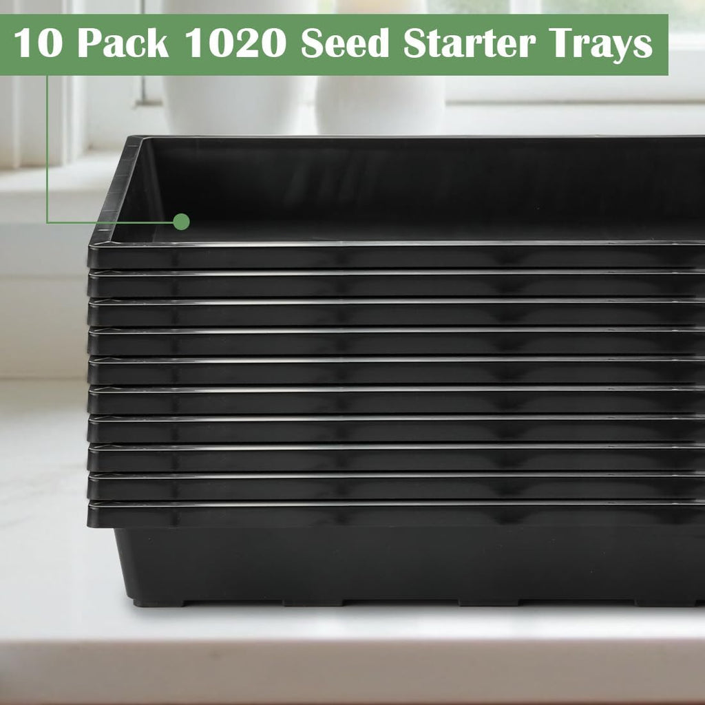 RooTrimmer 1020 Flat Seed Starter Trays 10 Pack, Plastic Nursery Pots Trays & Seeds Potting Plants Tray, Durable