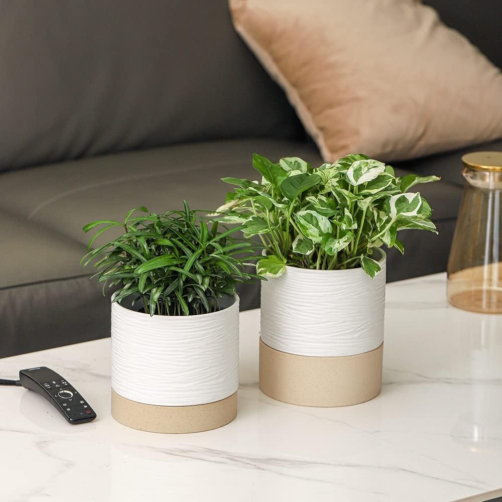 Nihow Ceramic Self Watering Plant Pot for Indoor Plants,6 Inch,White | Planter with Cotton Wick, Drainage Hole & Water