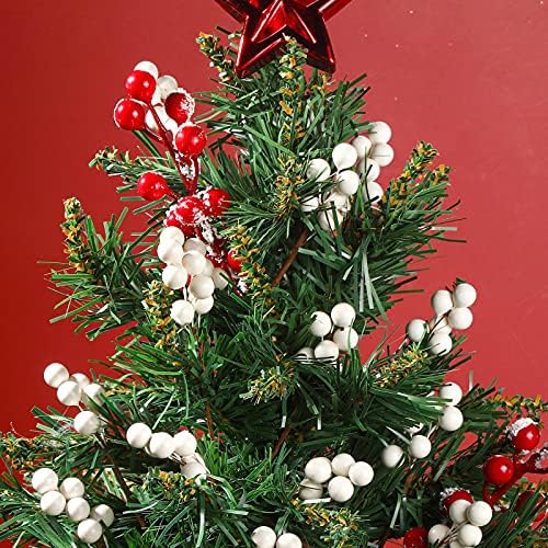 Tatuo 360 Pcs White Glossy Artificial Holly Berries Christmas Fake Stems