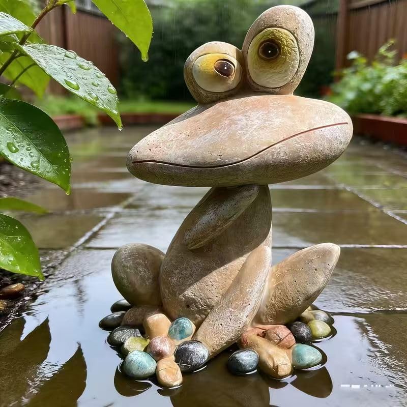 Funny Frog Garden Statue Outdoor Dec Cute Resin Animal Figurine Weatherproof for Yard Lawn Patio Garden Bed Pathway