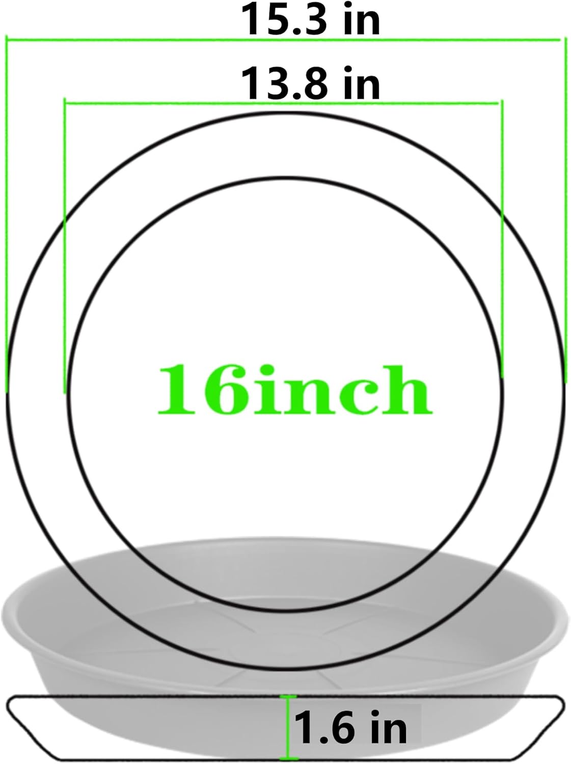 OVZILKI 3 Pack of Plant Saucer Tray 16 inch, Heavy Duty Plastic Pot Plant Drip Trays Saucers for Indoors Outdoor, Plant