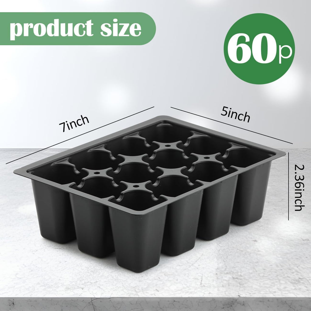RooTrimmer 60 Pack Reusable 12-Cell Seed Starter Tray, Plant Starter Trays with Large Drainage Holes for Seed