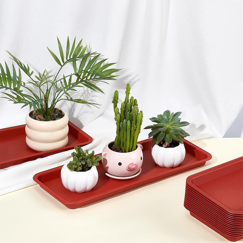 16 Pack Plastic Rectangular Plant Saucer Tray, 16.4x6.5Inch | Heavy Duty Planter Saucers Rectangular Planter Saucer