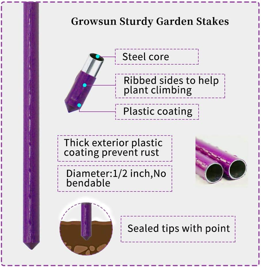 NO Splicing - 5ft Tall Tomato Cage 6-Pack Large Tomato Stakes Garden Plant Stakes Climbing Suports, 40 Clips and Plant