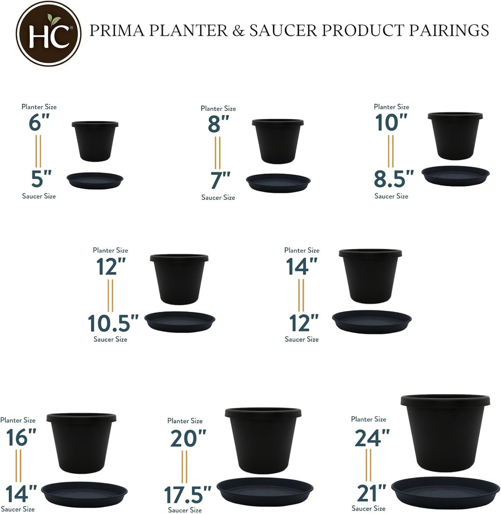 The HC Companies 16 Inch Round Prima Planter - Plastic Plant Pot with Rolled Rim for Indoor Outdoor Plants Flowers