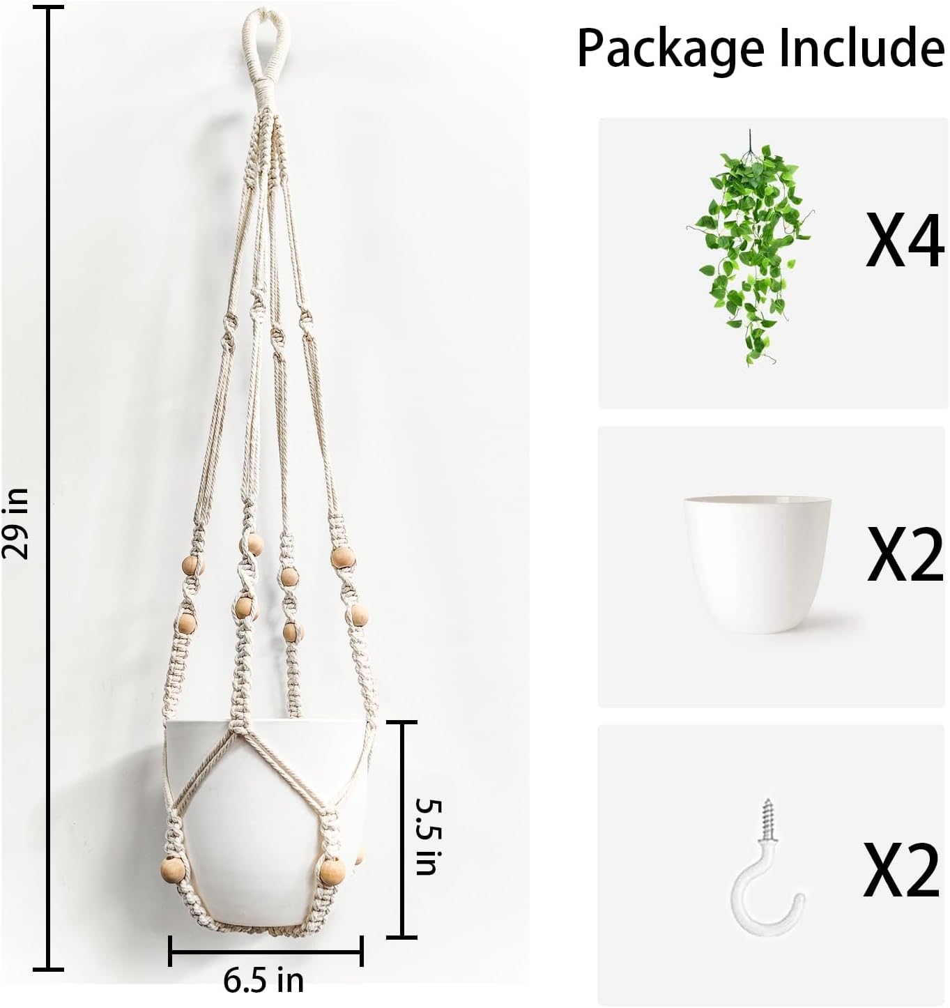 Comtelek 2 Packs Fake Hanging Plant with Pots for Home Decor Artificial Hanging Basket Plants Macrame Plant Hanger with