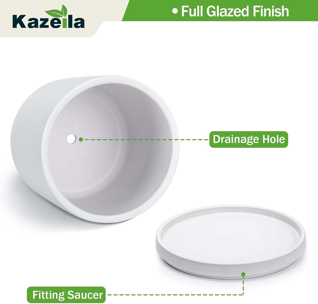 Kazeila 12 Inch Ceramic Planter Pot with Drainage Hole & Tray, Large Indoor Plant Pots, Modern Cylinder Flower Pot