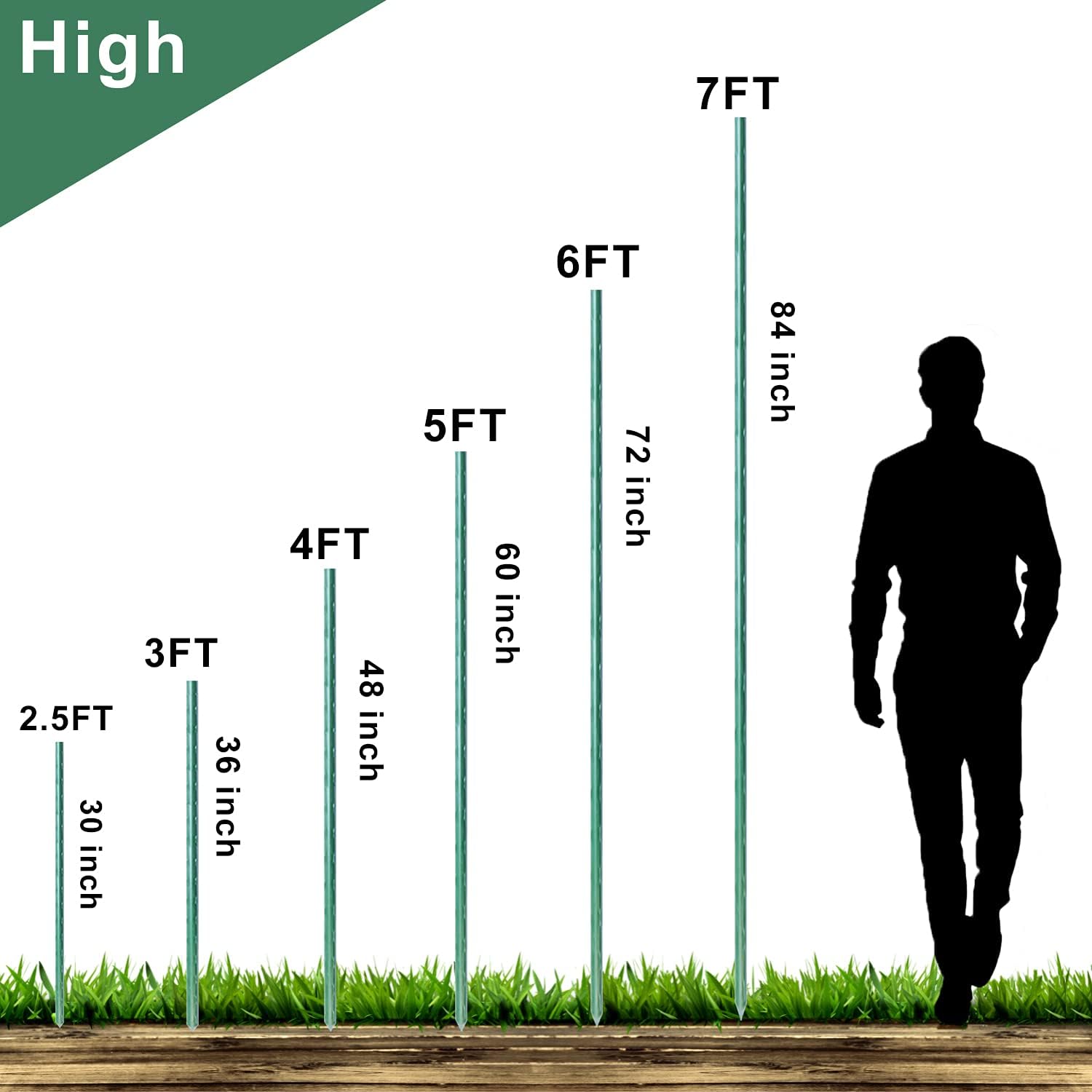 WAENLIR Garden Stakes 30 inch 2.5ft Sturdy Tomato Stakes, Plant Stakes for Outdoor Plants, Plant Support Sticks for