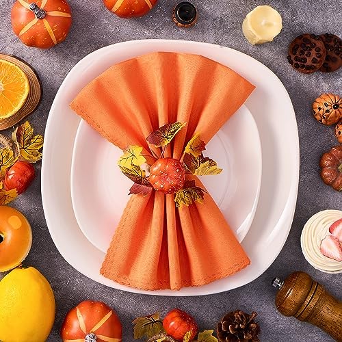 Fall Thanksgiving Decorations Set of 16, Fall Cloth Napkins & Napkin Rings