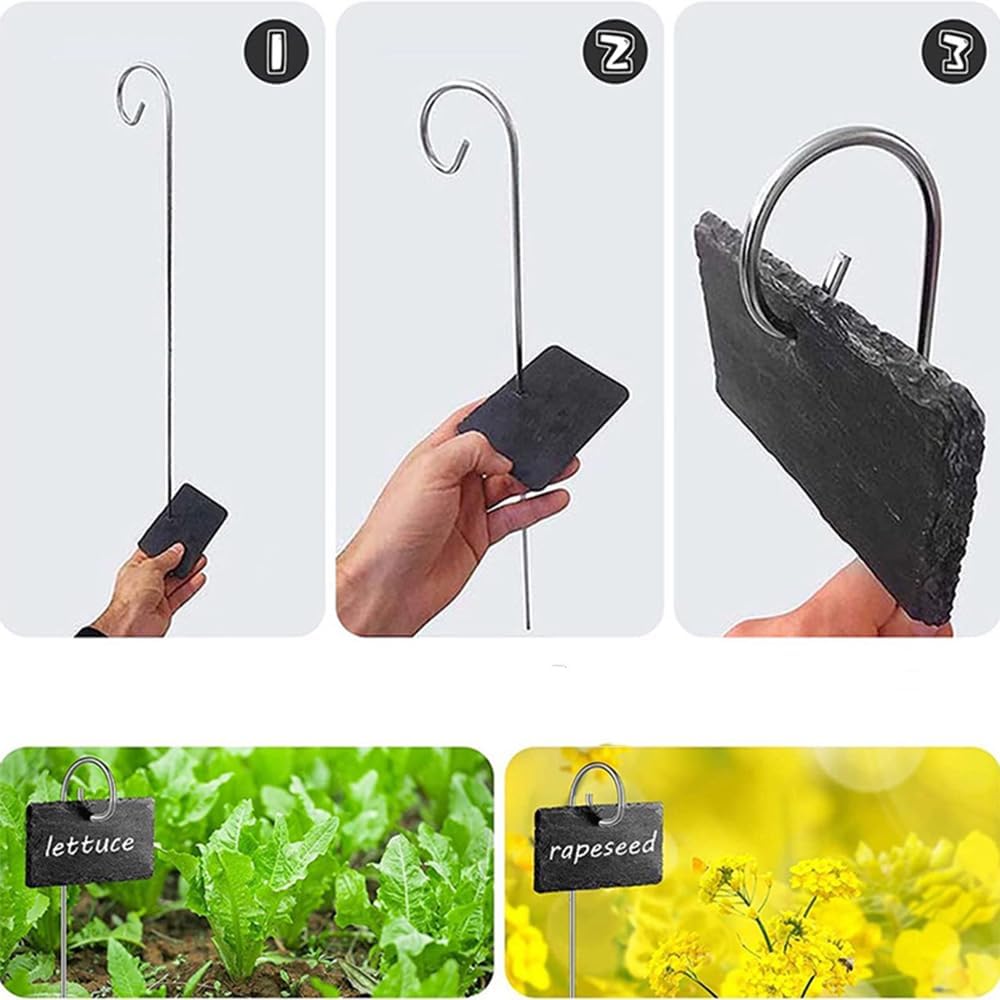 Slate Plant Labels Garden Markers Signs Labels with Stainless Steel Stake & Marker Pen Waterproof Slate Plant Labels