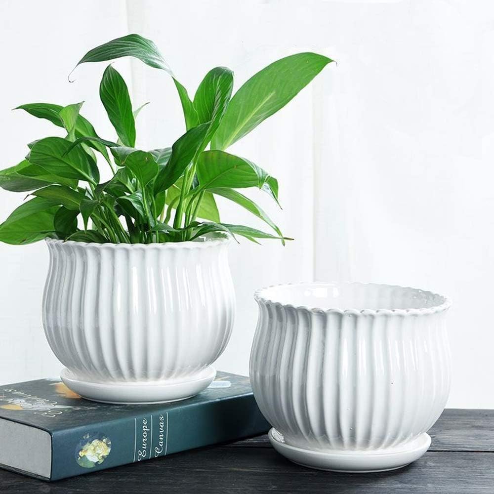 Yesland 3 Pack Ceramic Planter Pots, 3.9"/5.3"/6.7" Modern Round Flower Pots with Drainage Holes & Saucers, Small