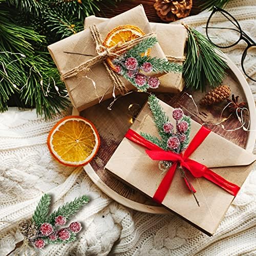 Red Berry Stems Floral Pine Branches Christmas Artificial Pine Cones Branch Evergreen Christmas Berries Décor 10PCS Holiday Floral Picks Holly Stem for Xmas Wreath DIY Garland Crafts Decoration