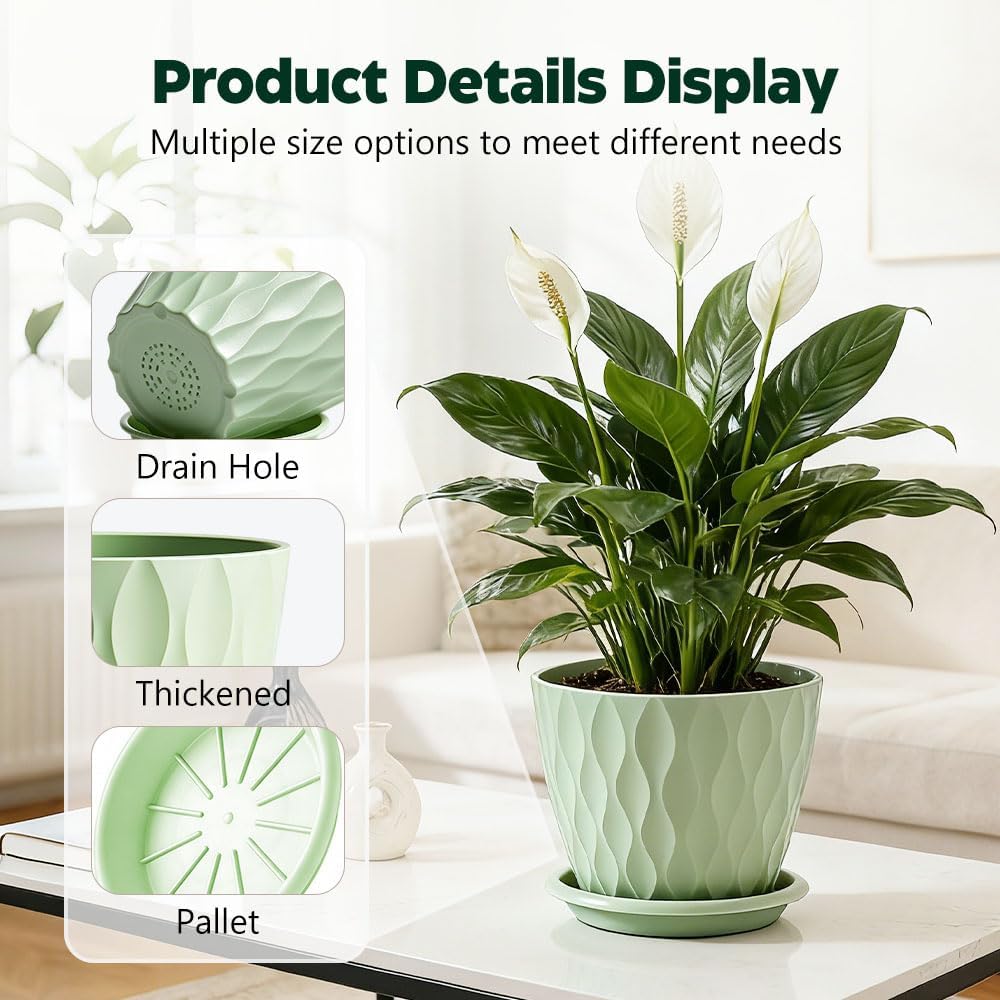 Plant Pots, Self Watering Planters with Drainage Holes and Trays, Flower Pots for Indoor Outdoor - 6 Pack(4/5/6/6.5/7/8