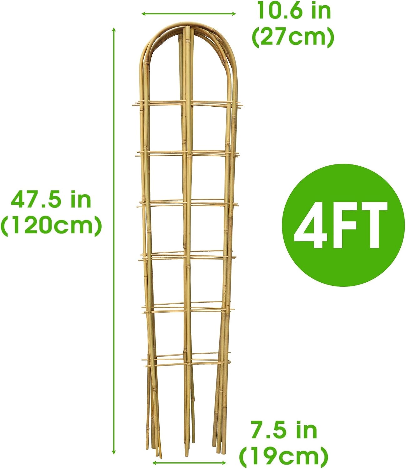 5 Pack 4 Feet U-Shape Bamboo Trellis, Natural Bamboo Trellis for Climbing Plants, Vegetables, Cucumber, Tomato, Outdoor