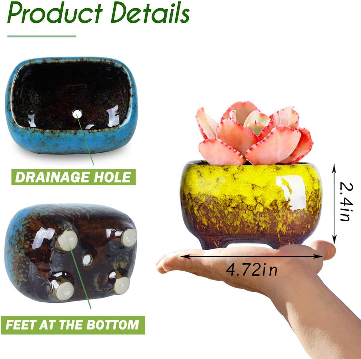 ARTKETTY Succulent Pots, 4.7 Inch Small Plant Pots with Drainage Pack of 5 | Ceramic Planters for Indoor Cactus Plants
