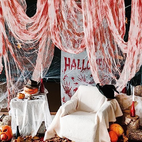 197" x 85" Halloween Creepy Cloth - Halloween Spooky Fabric Cloth - Scary Gauze Blood Creepy Cloth for Haunted House Halloween Party Yard Wall Doorway Outdoors Decoration