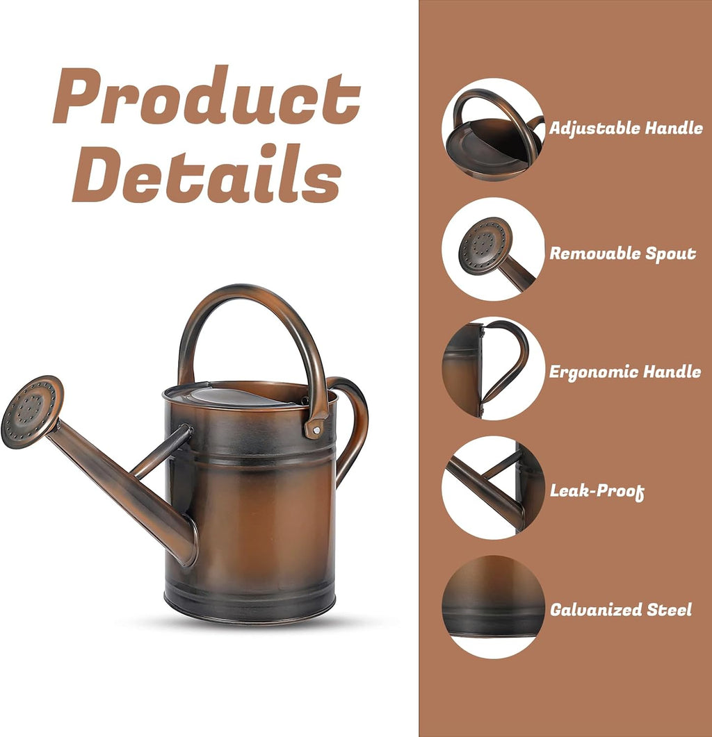 1 Gallon Watering Can for Plants, Watering Cans for Indoor&Outdoor Gardening, Galvanized Steel Watering Pot with