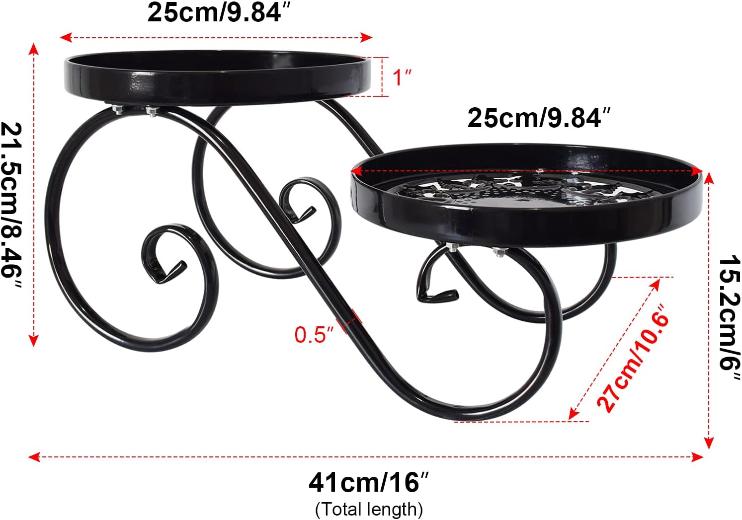 TLBTEK 2 tier Metal Plant Stand,Black Round Potted Planter Stands Indoor Outdoor ,Multiple Modern Flower Pot Stand