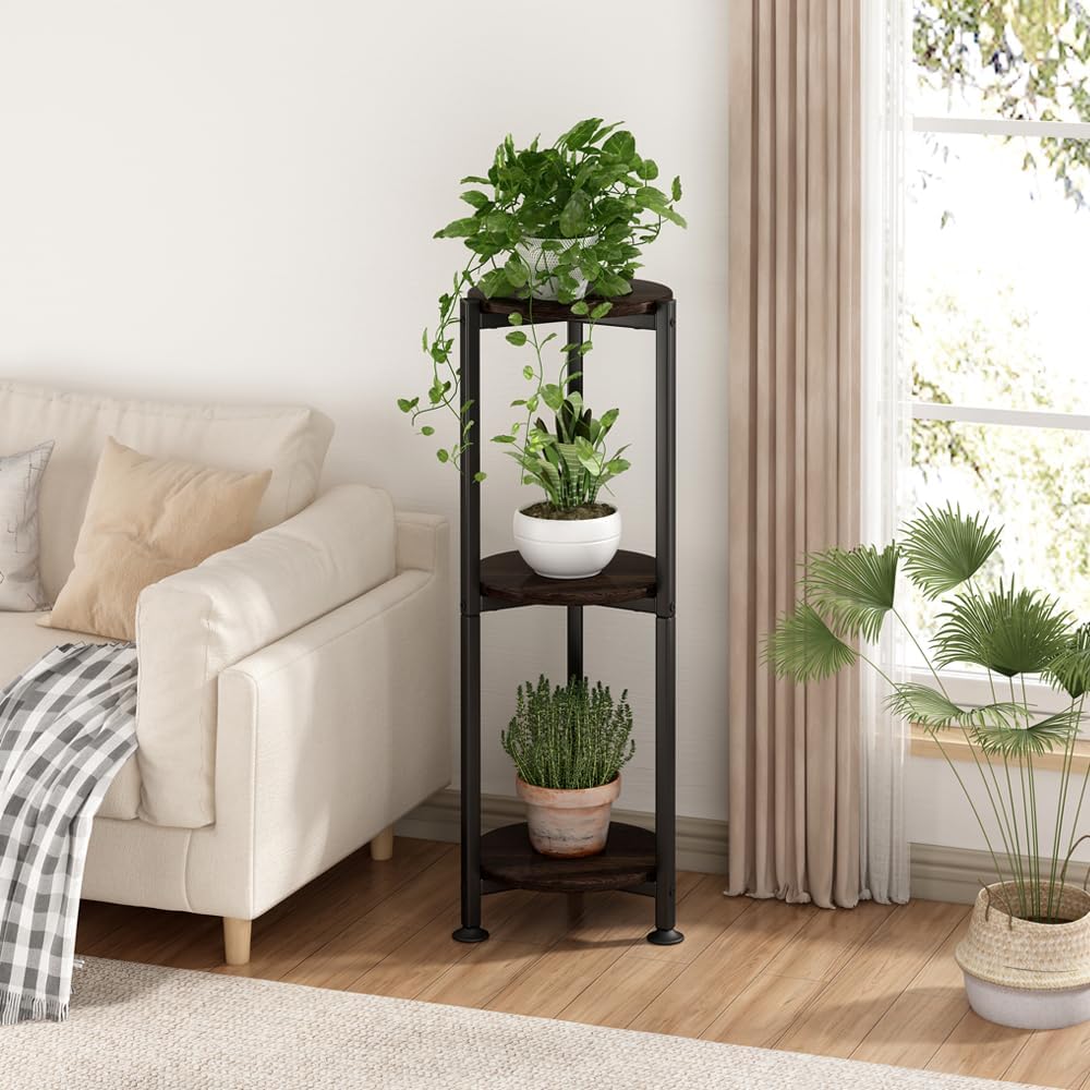 3 Tier Plant Stand Indoor Corner Tall Round Shape Plant Shelf | Modern Metal MDF board Flower Storage,Suitable tight