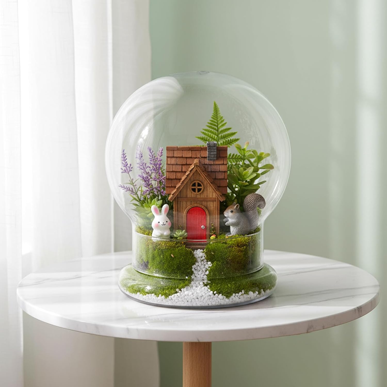2 Pack Round Glass Cloche Domes with Air Hole and Base, 4.6 X 6.6 Inches Clear Terrarium Planter, Cloche Planters