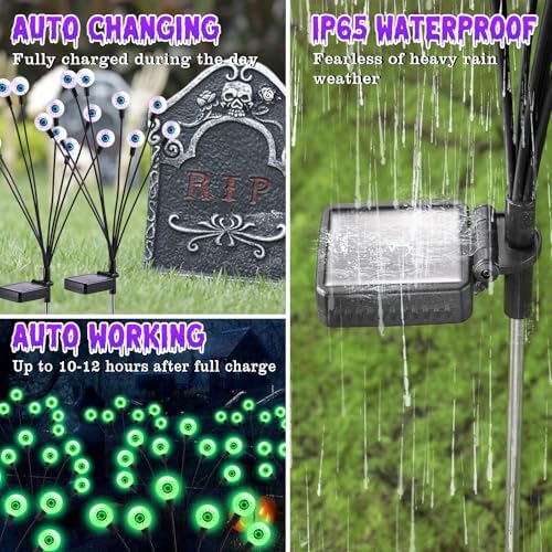 ASMAD Halloween Decorations Outdoor Solar Scary Eyeball Lights,4Pack 32LEDs