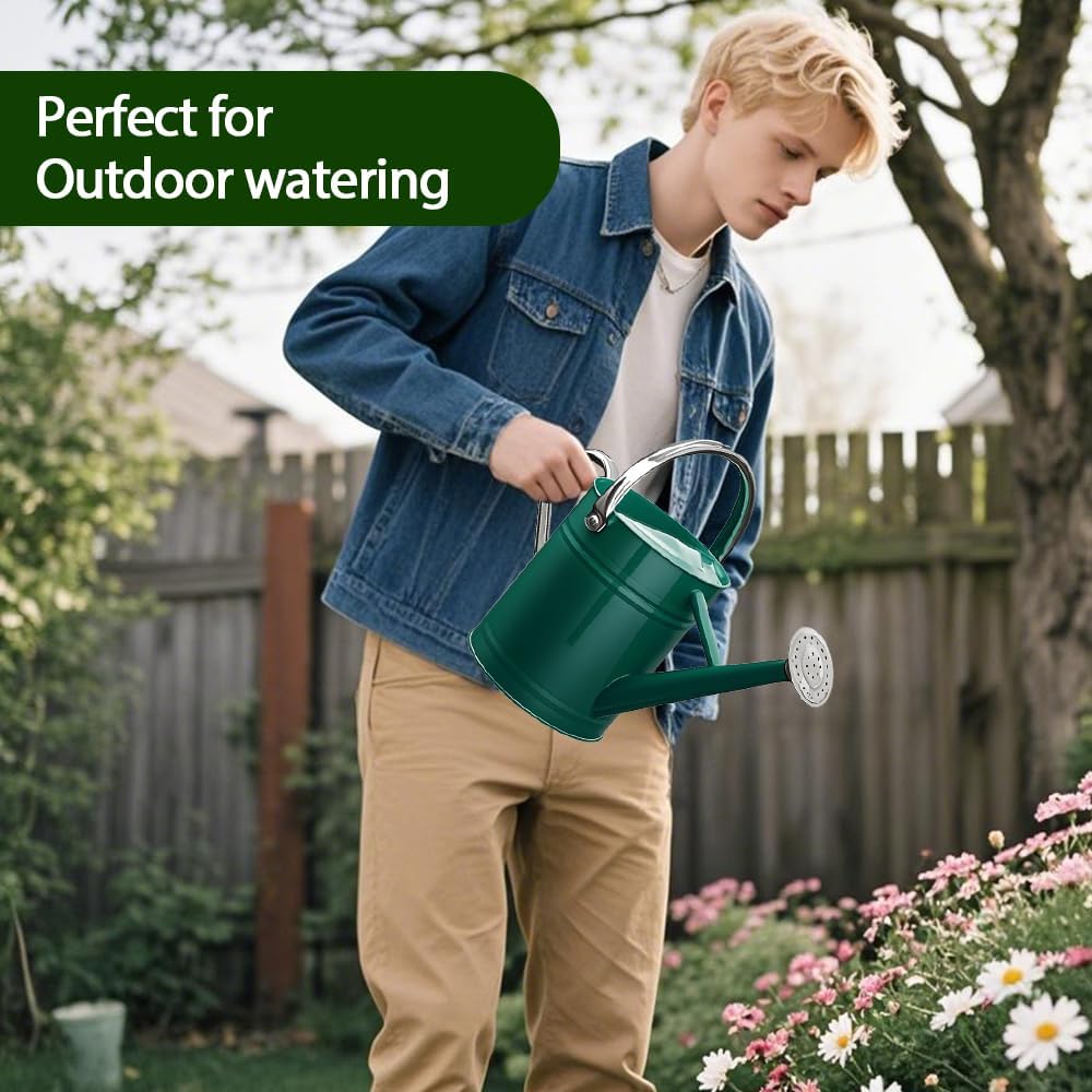 Metal Watering Can for Outdoor Plants, Watering Can Decor 1 Gallon (Green) | Galvanized Metal Watering Can with
