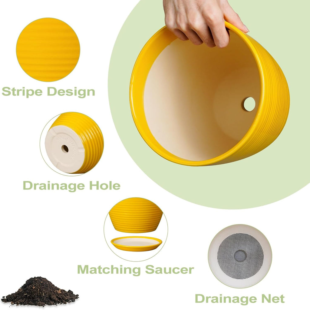 Ceramic Pots for Plants - 6 Inch Plant Pot for Indoor Plants, Ceramic Planter with Drainage Hole and Saucer, Round