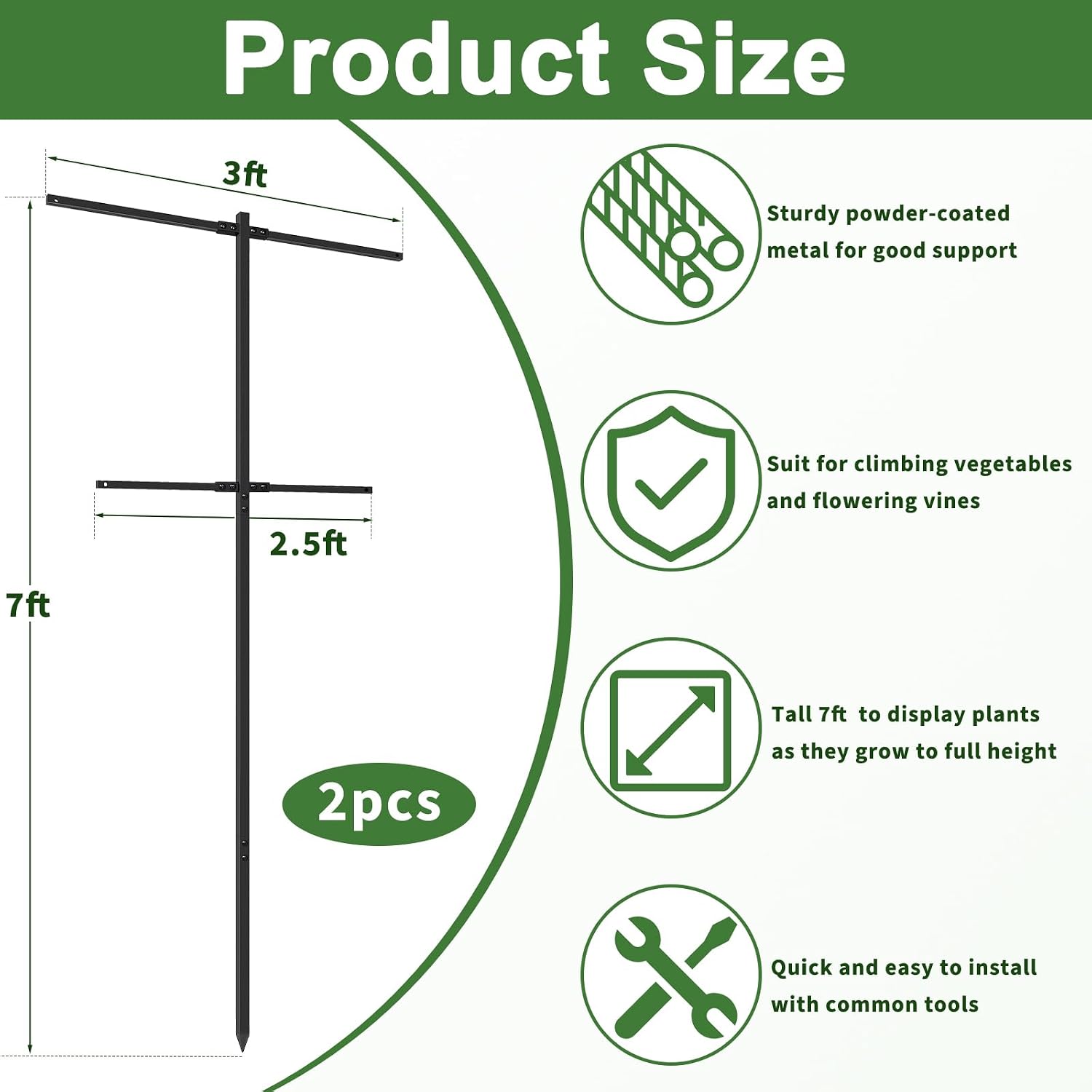 2 Pack Metal Detachable Raspberry & Grape Vine Trellis for Climbing Plants, Heavy-Duty 7 Ft Tall Large Vineyard Trellis