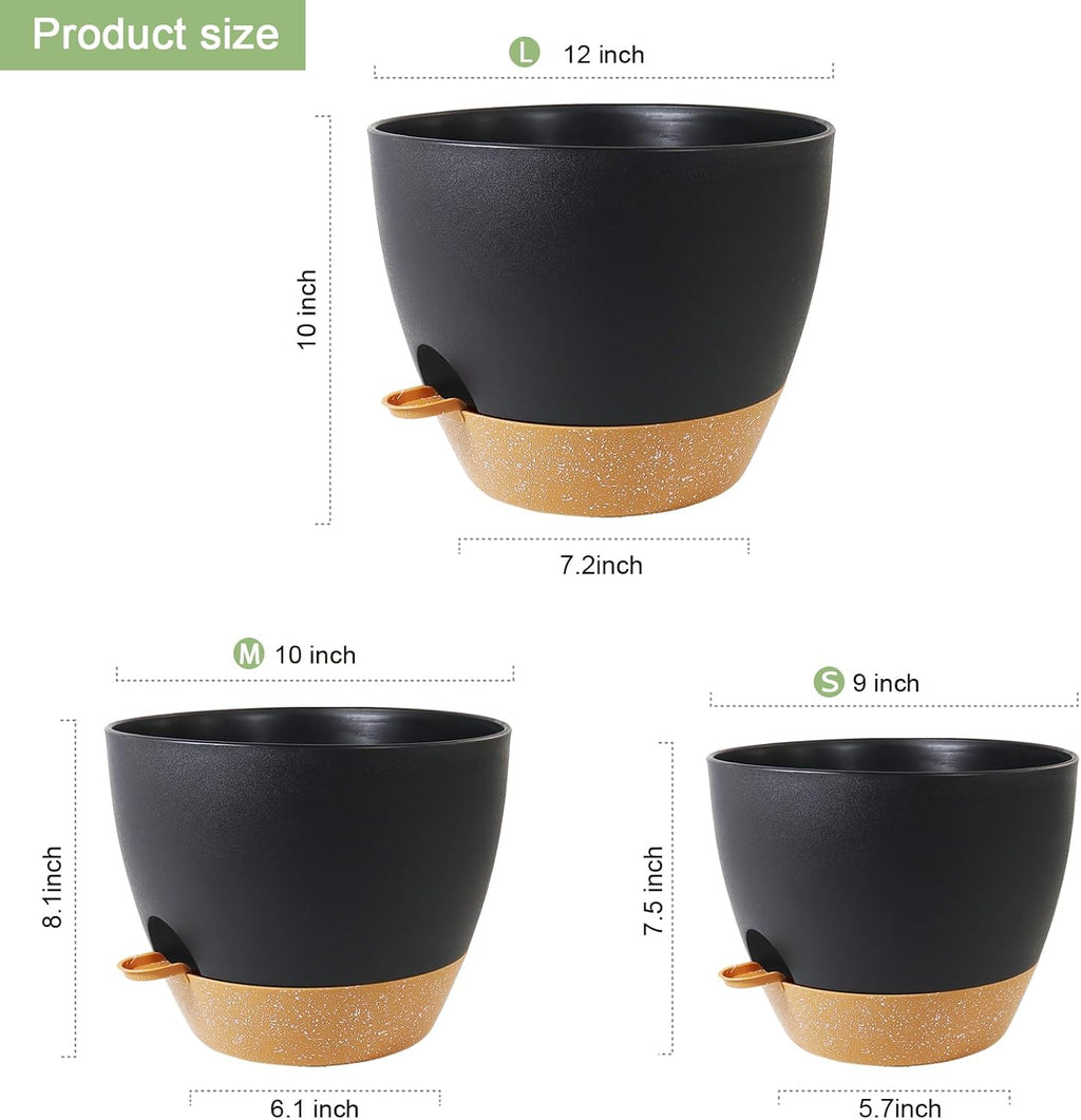 WSMKSZ 12/10/9 inch Large Self Watering Pots, Planter, Plant Pots with Mesh Drainage Holes for Indoor Outdoor Garden