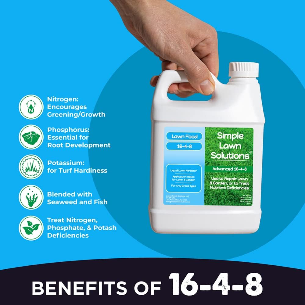 Advanced 16-4-8 Lawn Fertilizer - Liquid Lawn Food Spring & Summer Concentrated Spray - Any Grass Type- Fish and