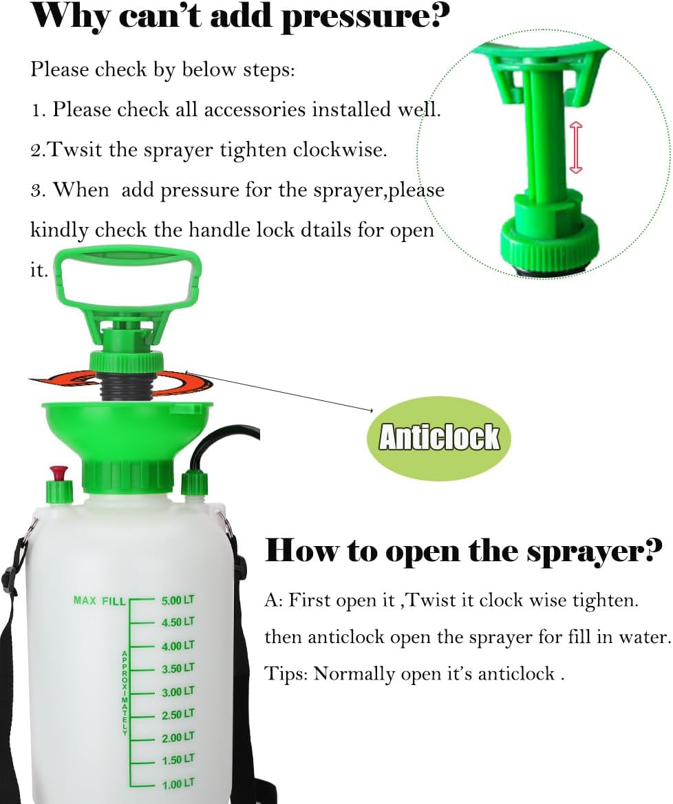MRPAPA Pressurized Hand Sprayer - Multi-Purpose Garden Sprayer Gallon with Adjustable Nozzle (5L-Green)
