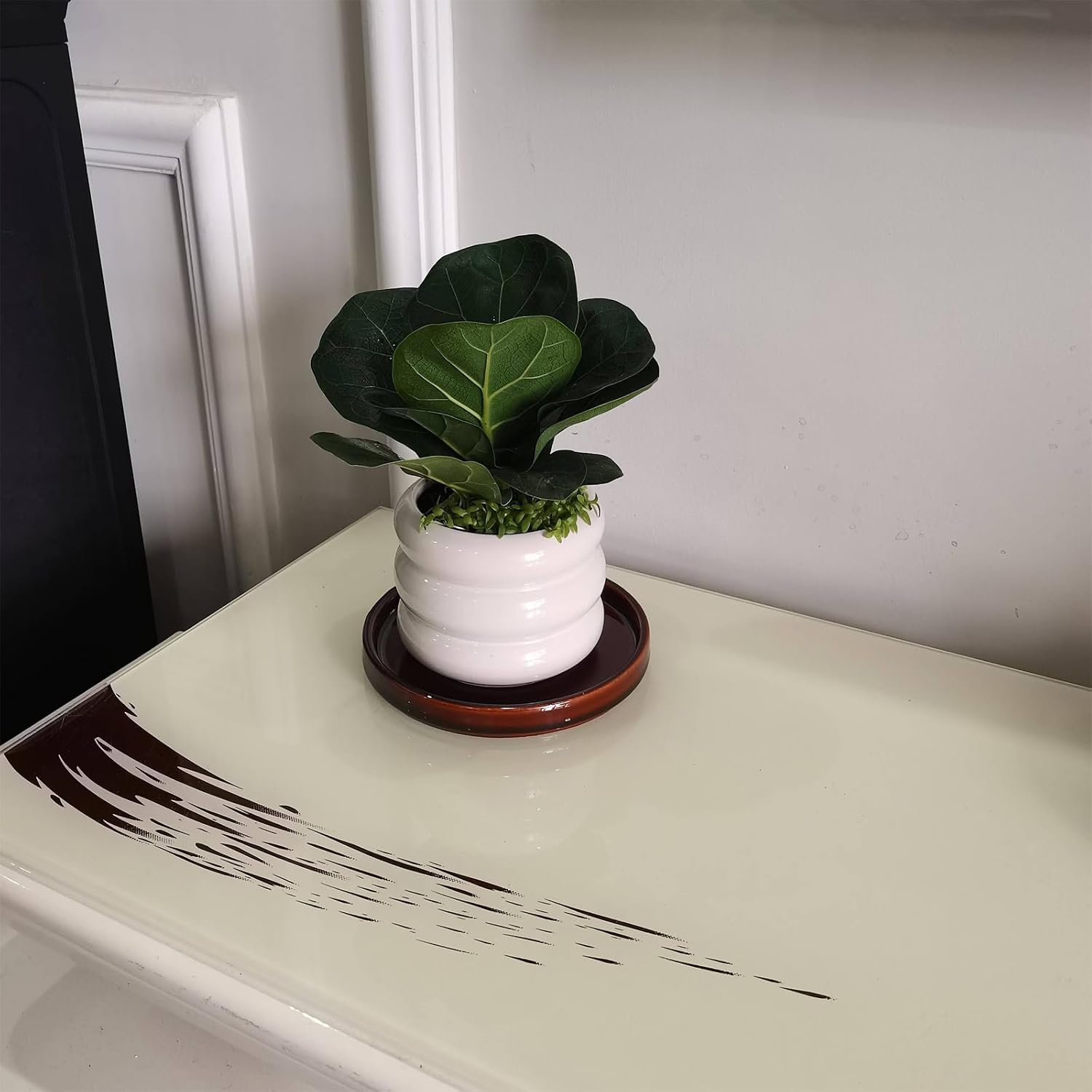 Ceramic Plant Saucer 5 Inch, 2 Pack Round Plant Saucers for Indoors/Outdoors, Flower Pot Saucers for Holding Water