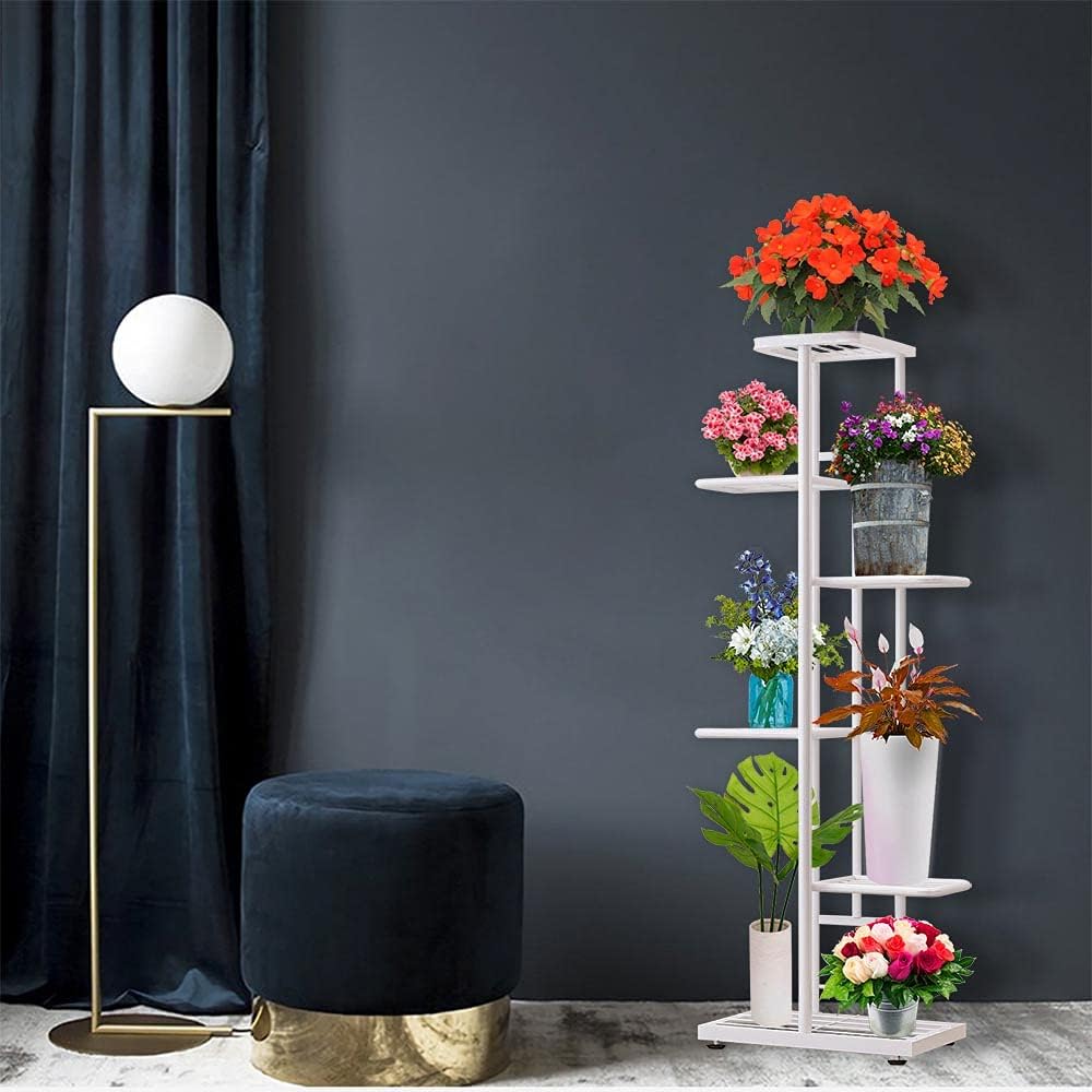 6 Tier White Metal Plant Stand Indoor Outdoor Flower Pot Display Planter Shelf
