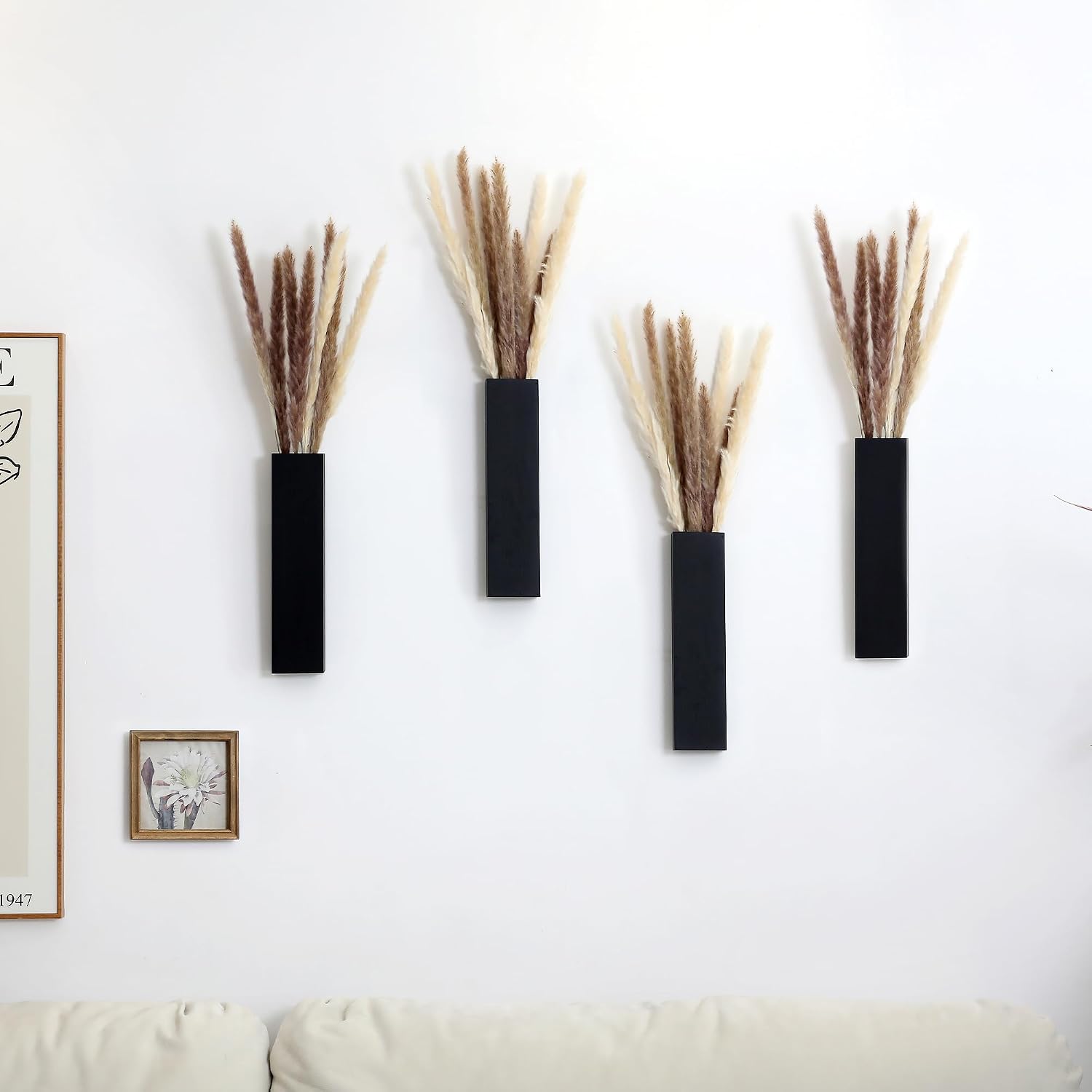 Wooden Wall Planter 4 Pack, Black Wood Wall Vase for Indoor Plants | Tall wood wall decor, wooden wall planter, wall