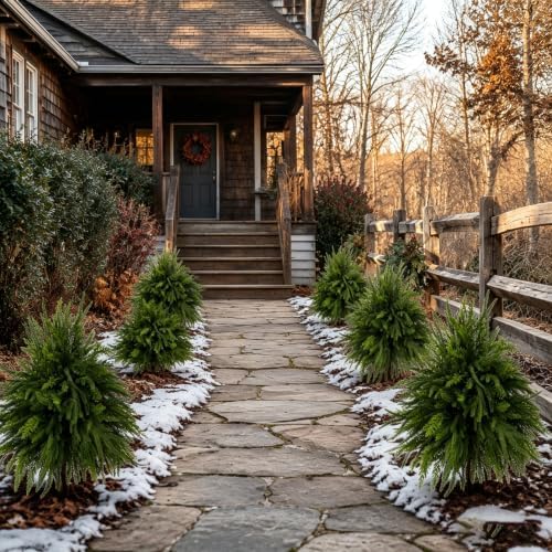 FJAKA 2 Pack 24" Christmas Pot Fillers Urn Outdoor Front Porch, Artificial Faux Christmas Trees Topiary Planter Plants with Ground Spike, for Garden, Cemetery Patio and Holiday Decorations
