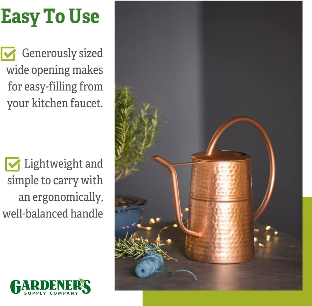 Gardener’s Supply Company Copper Plated Indoor Watering Can | 3 Quart Water Capacity, Curved Spout for Houseplants